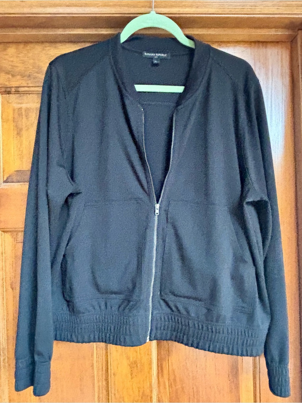 Banana Republic Black Zip-Front Lightweight Bomber Style Jacket - Large